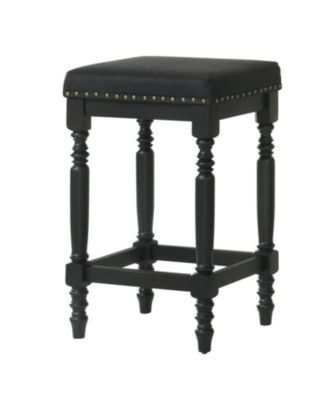 Streamdale Rustic Black Counter Stools (Set of 2) - 26 Inch, Padded Seat & Nailhead Trim