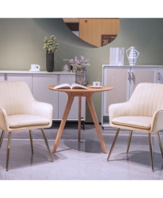 Streamdale Velvet Dining Chairs (Set of 2) - Modern Accent Chairs with Gold Legs, Beige
