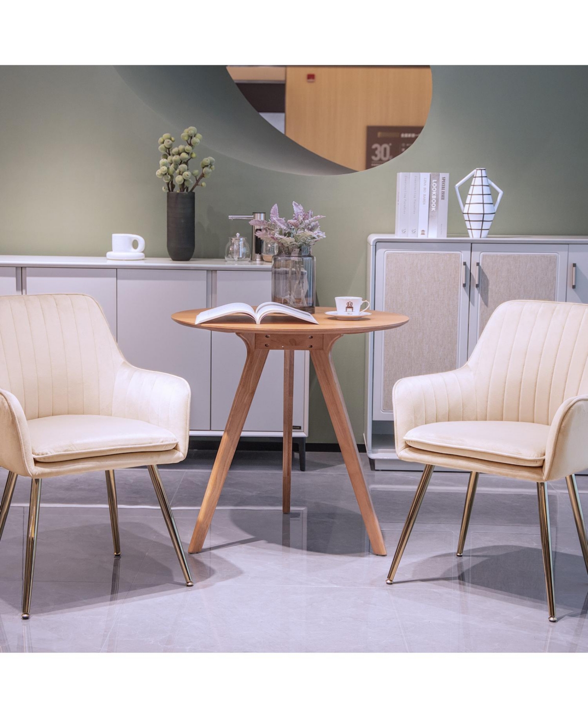 Streamdale Velvet Dining Chairs (Set of 2) - Modern Accent Chairs with Gold Legs, Beige