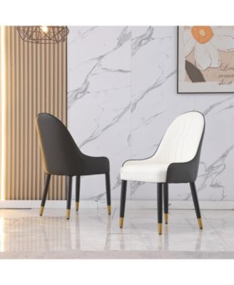 Black Leather Desk Chair with Metal Legs (Set of 2