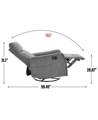 Streamdale Heat Massage Manual Recliner Chair with Rocker and Swivel in Fabric for Living Room, Grey