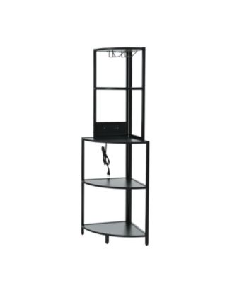 5-Tier Corner Shelf with LED Light & USB, Glass Holder, Tall Corner Bookshelf