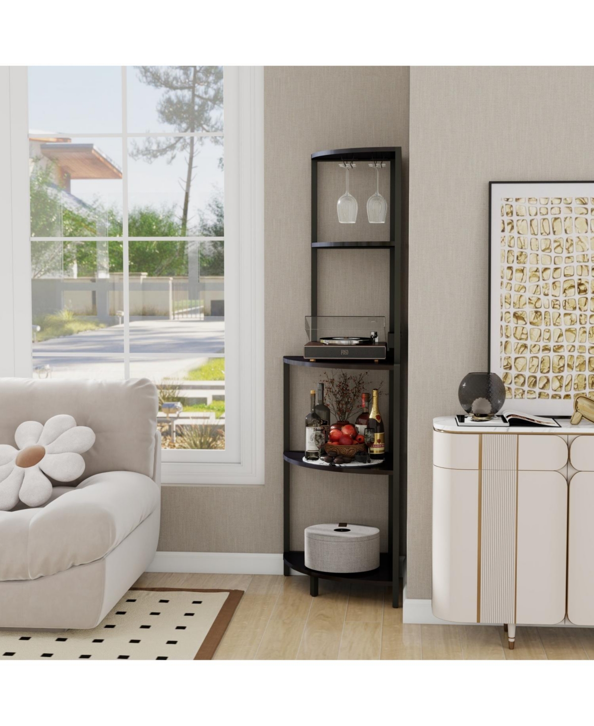 Streamdale Furniture 5-Tier Corner Shelf with Led Light & Usb, Glass Holder, Tall Corner Bookshelf