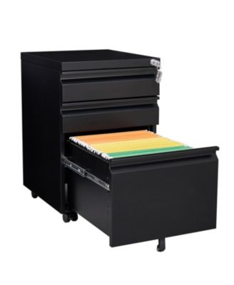 3-Drawer Mobile Locking File Cabinet (Black)