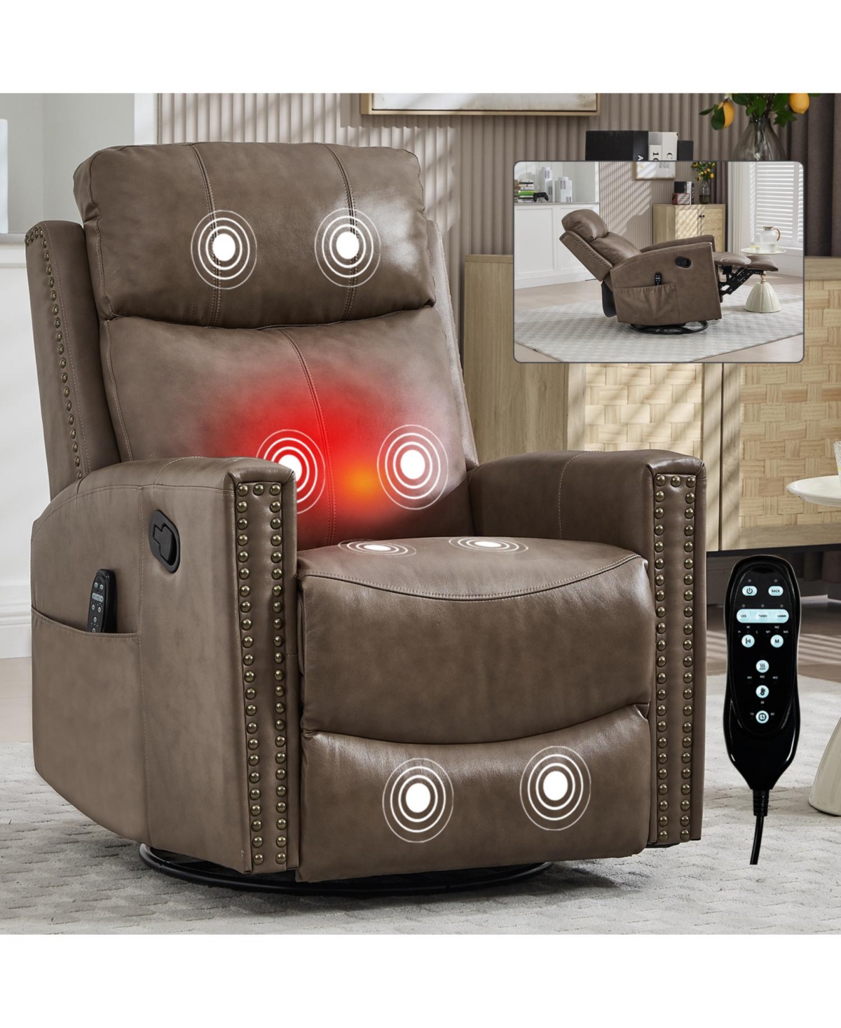 Streamdale Camel Brown Leather Massage Recliner