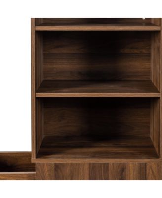 70.87" Display Cabinet, 4-Tier Shelf, 3 Drawers, Modern Wooden Bookshelf