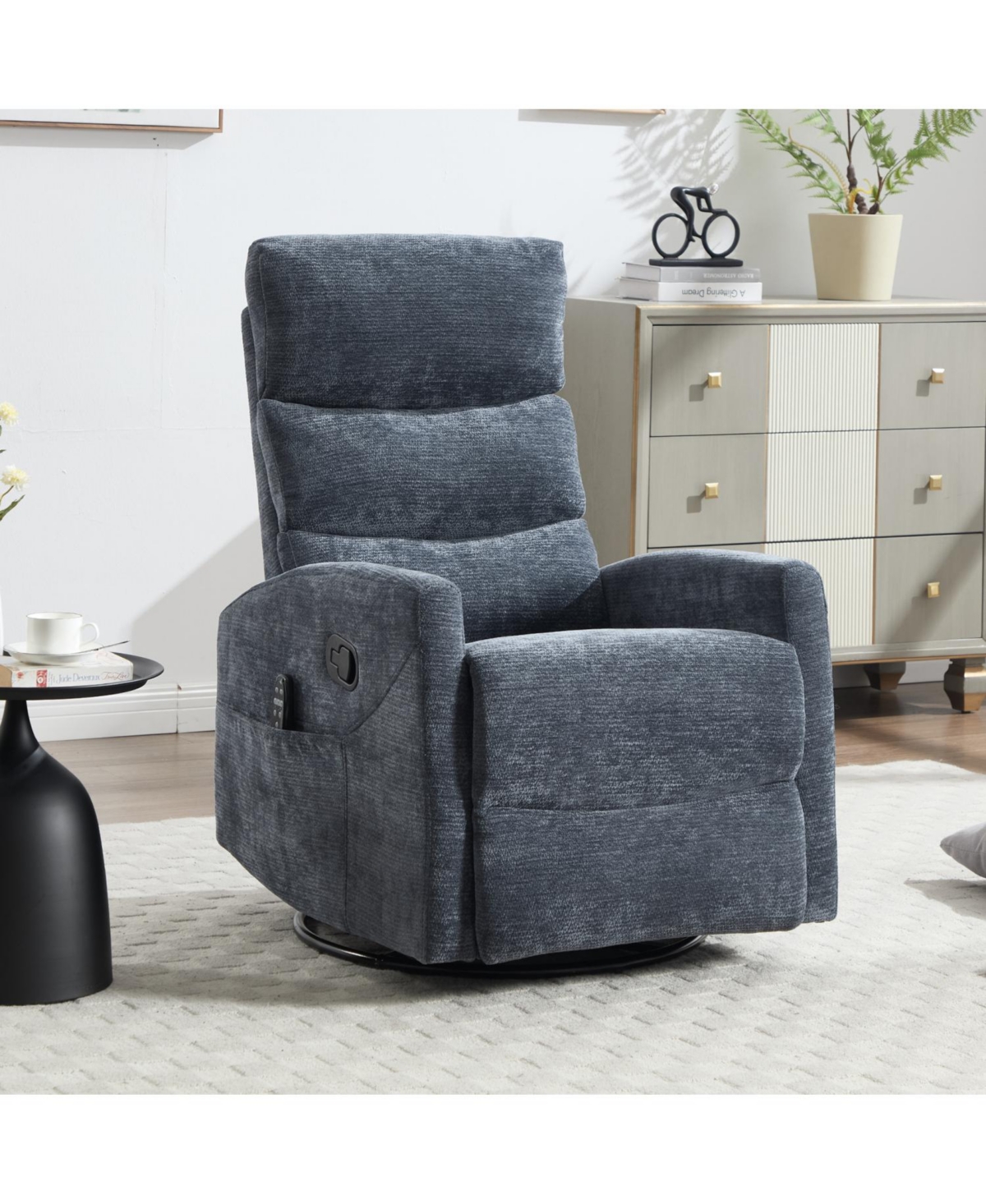 Streamdale Heat Massage Rocker Recliner Chair, Swivel Fabric, Blue