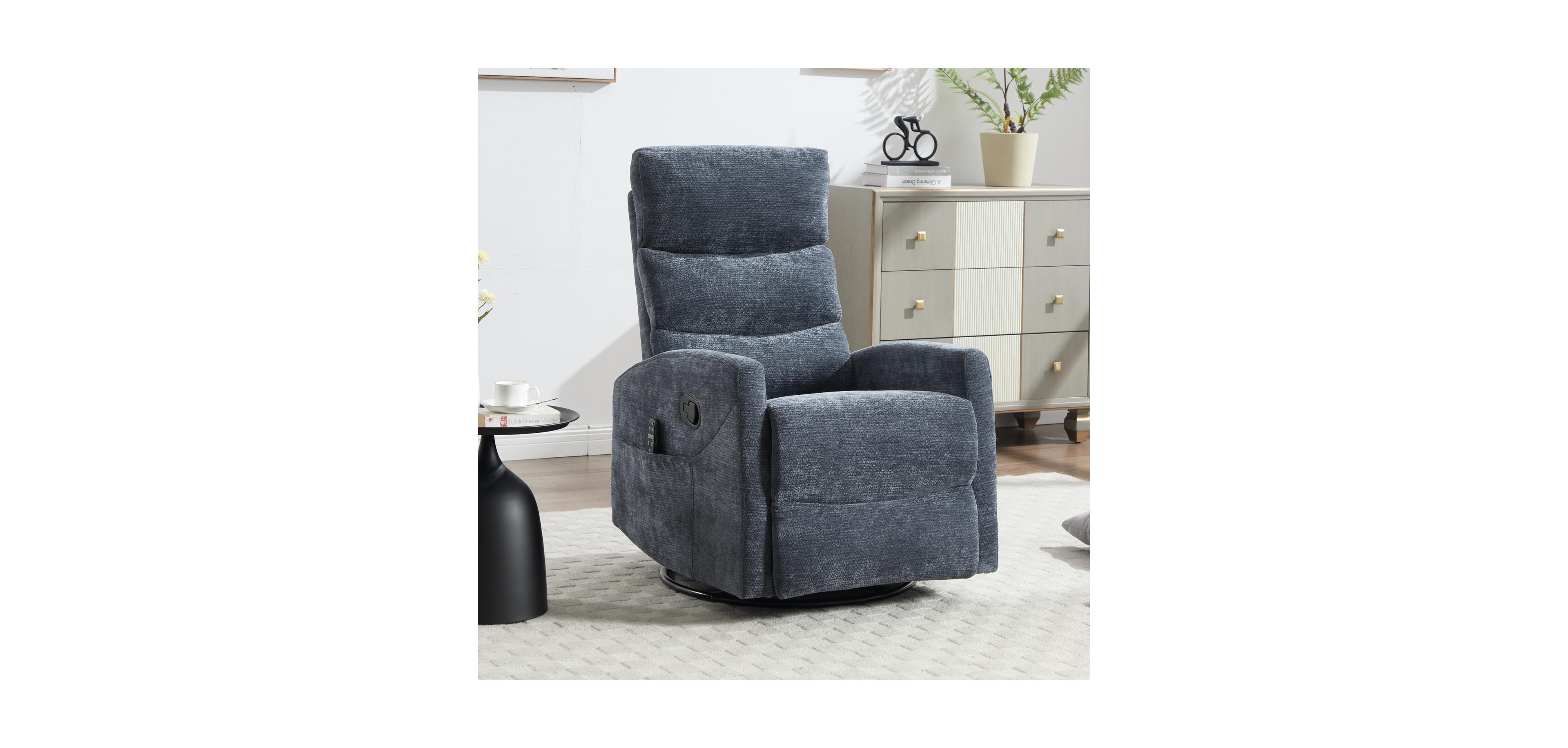 Streamdale Heat Massage Rocker Recliner Chair, Swivel Fabric, Blue