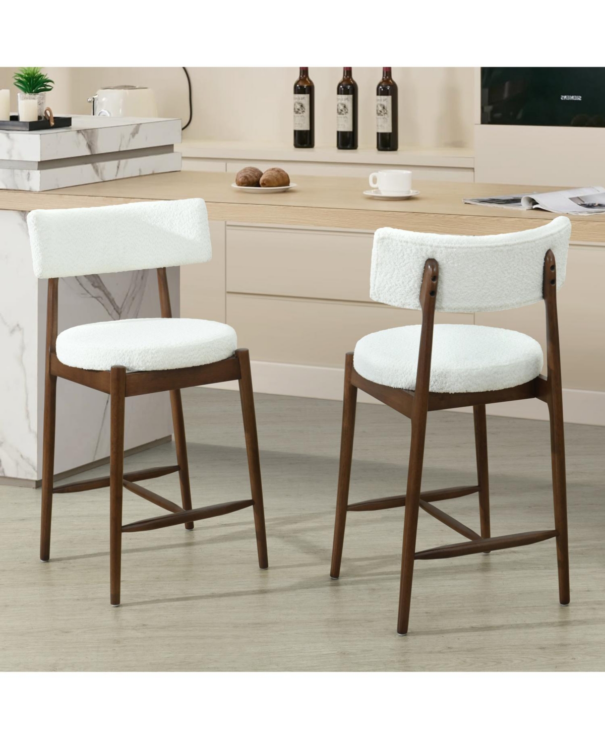 Streamdale Furniture Mid Century Modern Counter Stool (Sets of 2) Walnut +Beige