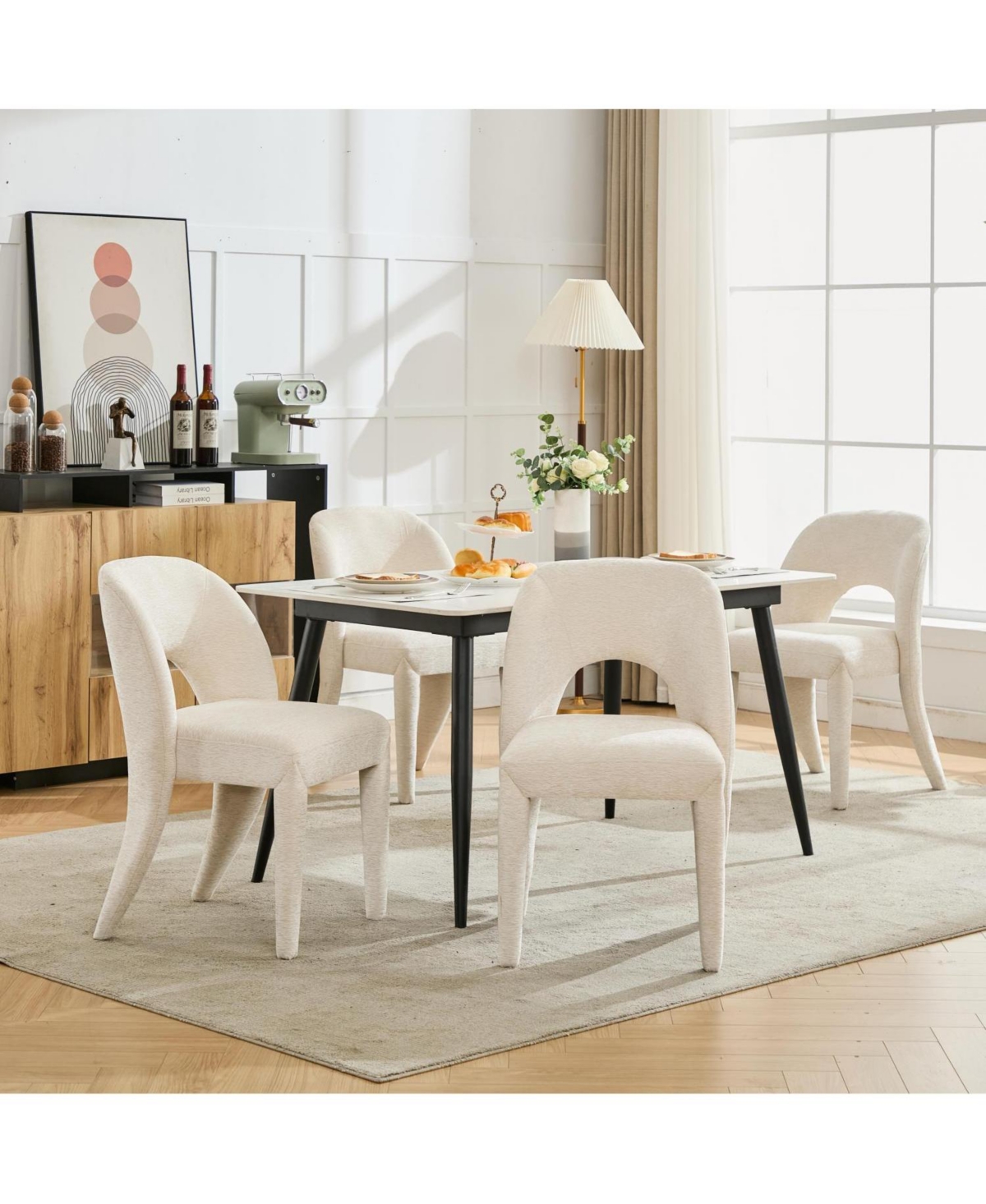 Streamdale Cream Chenille Dining Chairs, Hollow Back, Set of 2