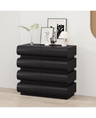 8 Drawer Dresser for Bedroom, Black Dresser No Handle, Modern 8 Chest of Drawers with Wide Storage