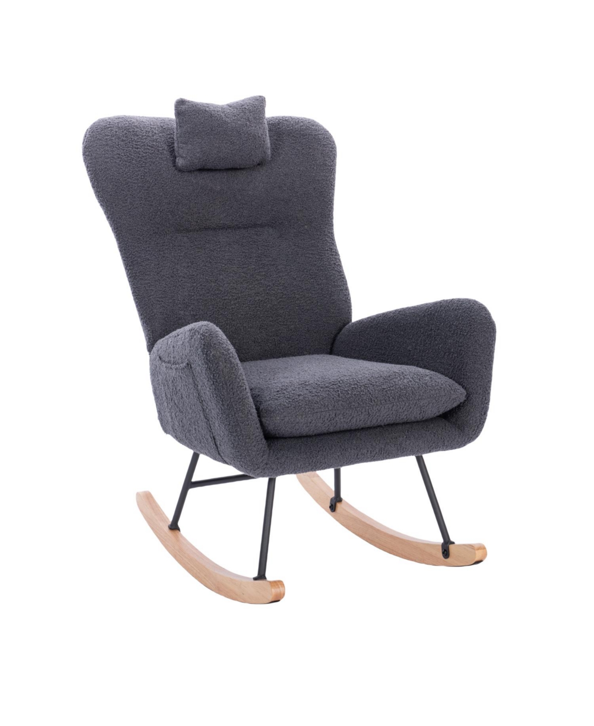 Streamdale Furniture Teddy Upholstered Nursery Rocking Chair for Living Room Bedroom(Dark Grey Teddy)