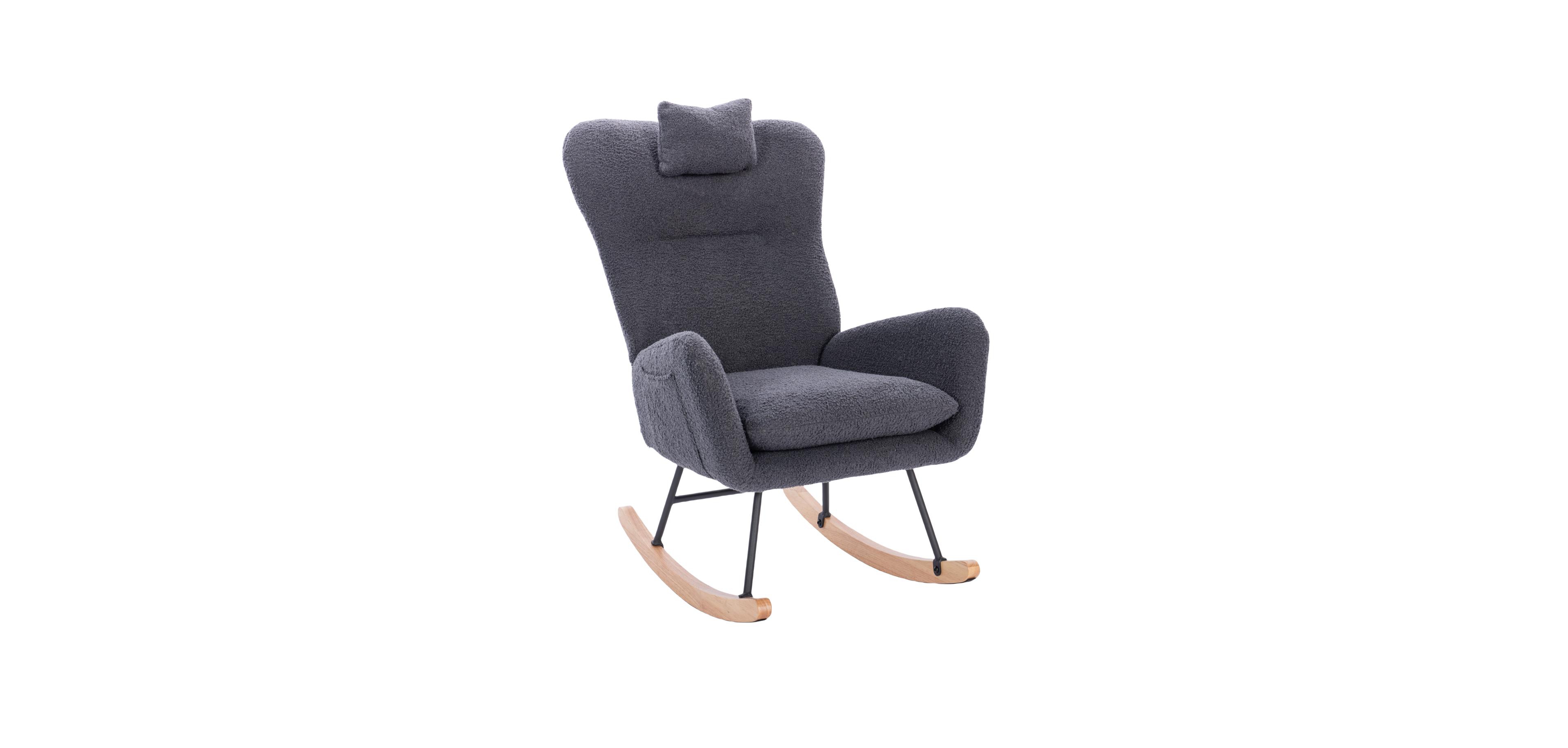 Streamdale Furniture Teddy Upholstered Nursery Rocking Chair for Living Room Bedroom(Dark Grey Teddy)