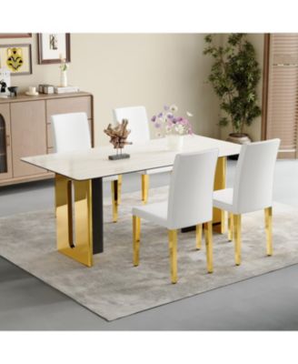 PU Leather Chairs with Gold Legs (Set of 4)