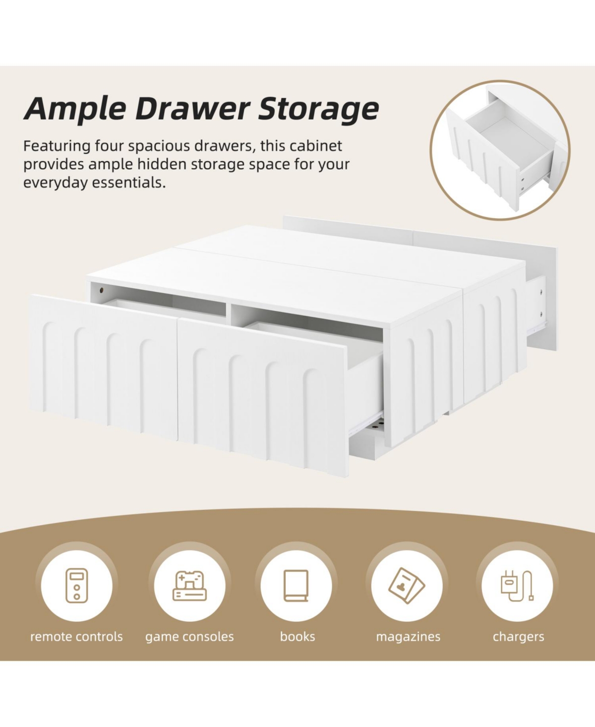 Streamdale Furniture Elegant Tv Stand & Coffee Table Set, Arched Media Console, White