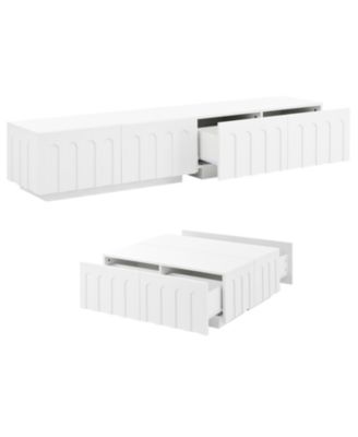 Elegant TV Stand & Coffee Table Set, Arched Media Console, White