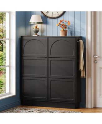  Modern Narrow Shoe Cabinet - Cream & Black