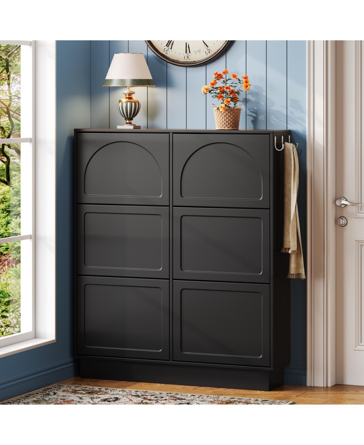 Streamdale Furniture Modern Narrow Shoe Cabinet - Cream & Black