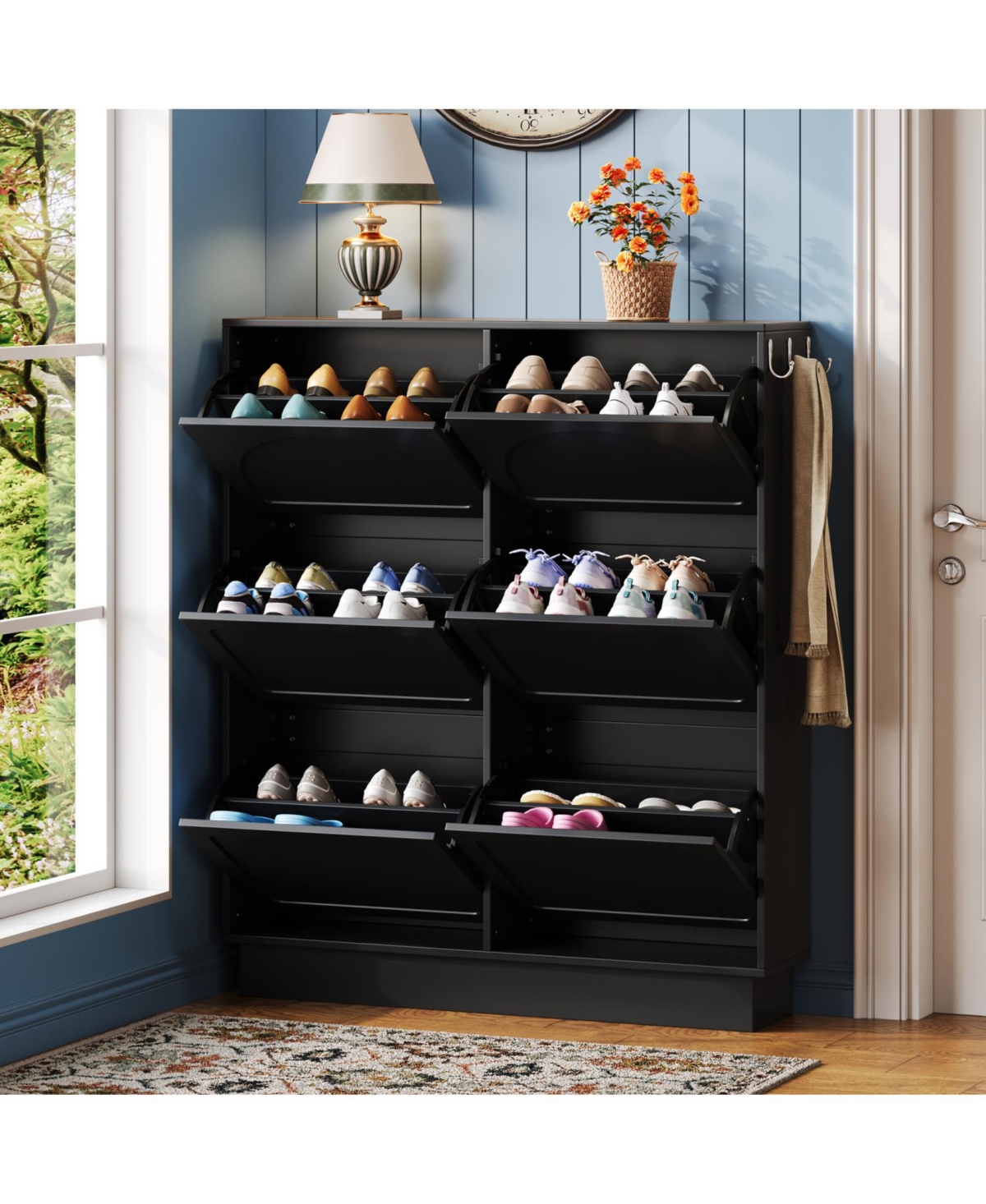 Streamdale Furniture Modern Narrow Shoe Cabinet - Cream & Black