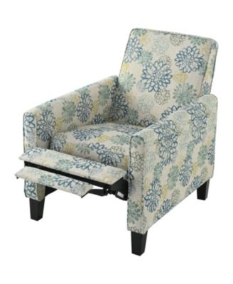 27.5" Recliner Chair, Solid Wood Legs, Light Brown & Blue