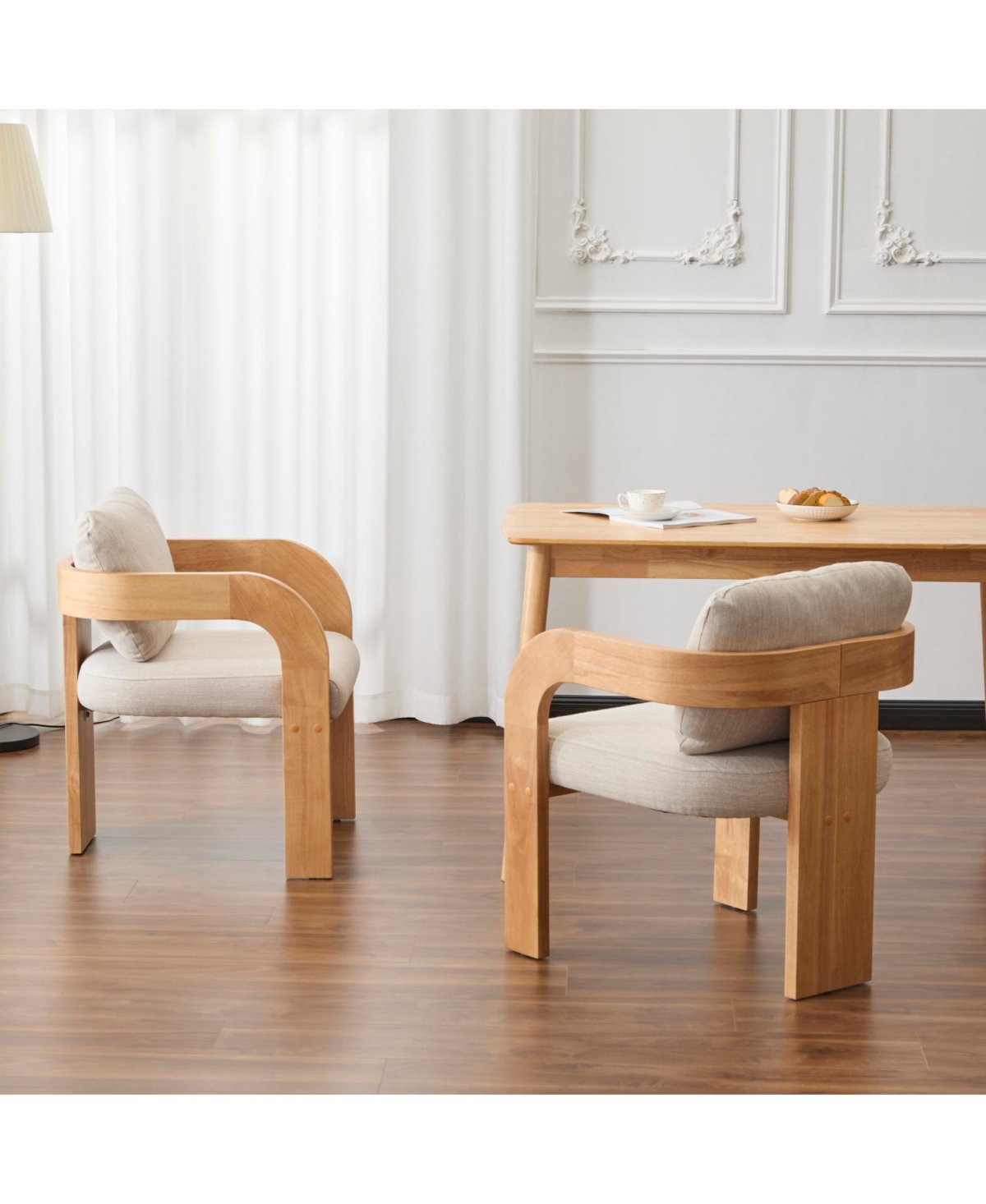 Streamdale Beige Fabric Dining Chairs with Pillow Back - 2 Pack