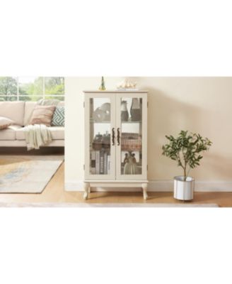 Lighted Curio Cabinet with Glass Doors & Adjustable Shelves - White