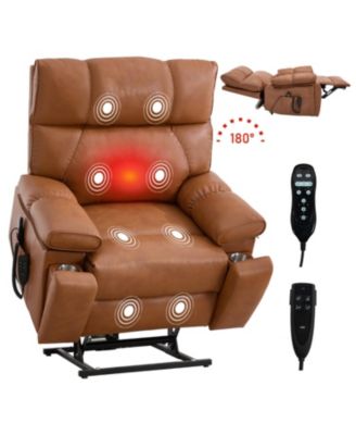  Orange Leatheraire Power Lift Recliner w/ Heat & Massage