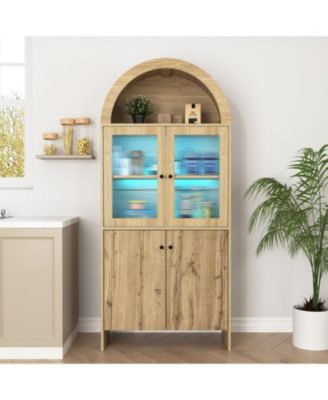 Wood Grain Tech Dome Cabinet - Snack Storage & LED Lighting