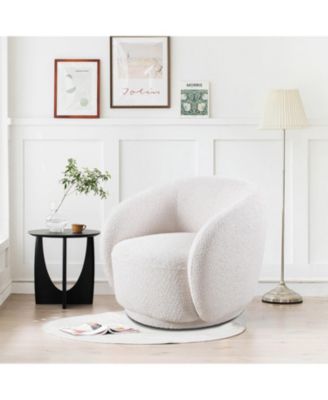 2 PCS. Swivel Accent Chair, Boucle Fabric Upholstered Barrel Chair, Single Sofa Single Armchair for Living Room