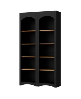 5-Tier Bookshelves (Set of 2), Two-Tone Cabinet, 72"H Pantry - Black