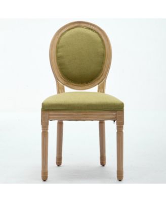  French Style Linen Dining Chairs, Set of 2, Olive Green