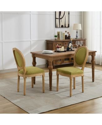  French Style Linen Dining Chairs, Set of 2, Olive Green