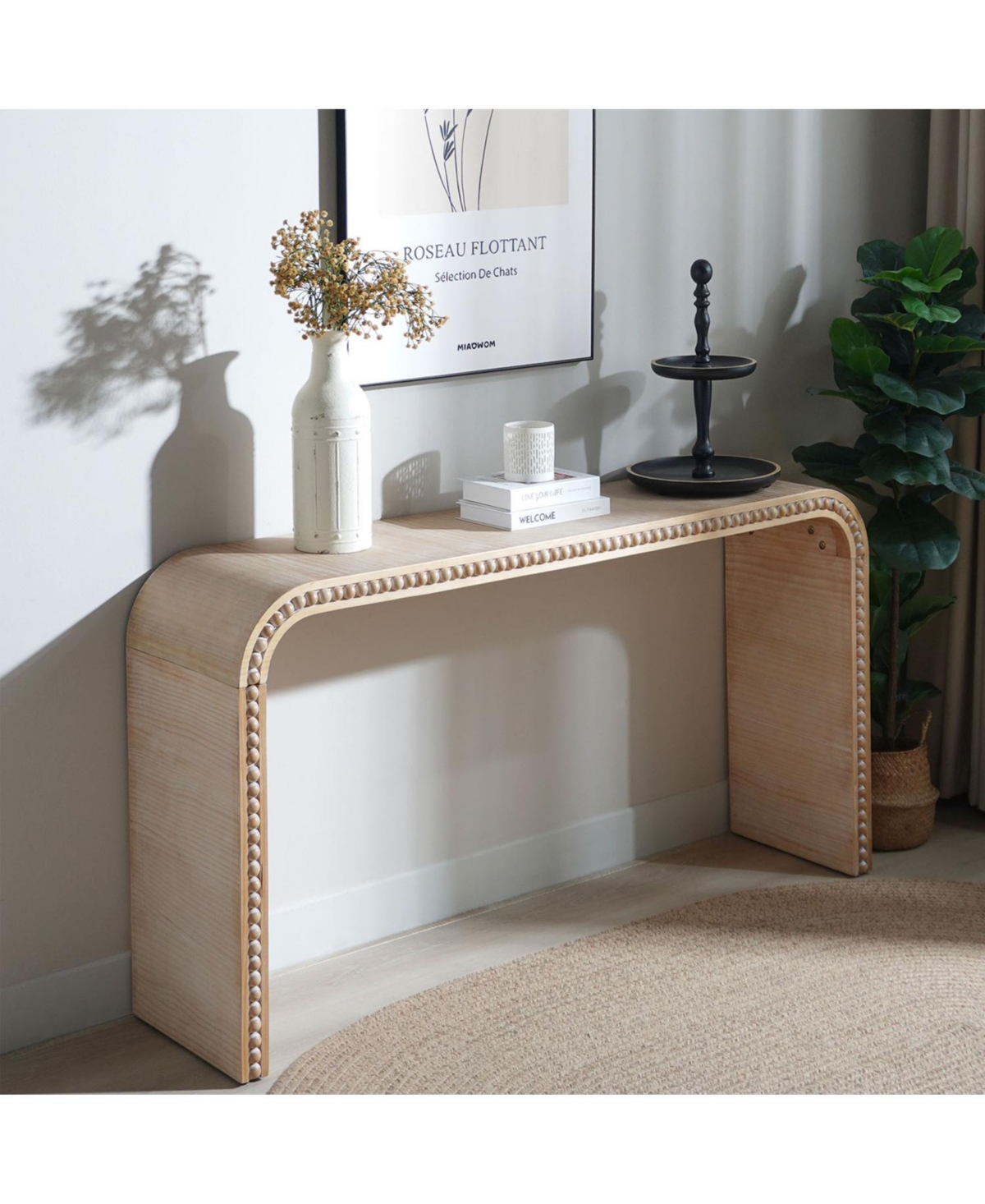 Streamdale Furniture 59in Natural Wood Console Table with Wood Beads