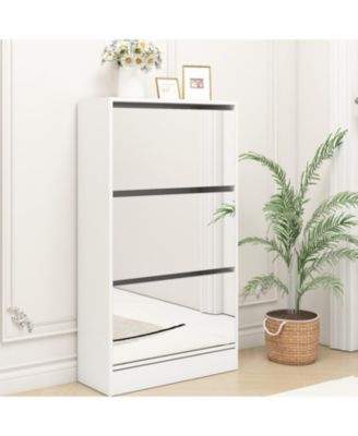 3-Tier Wood Shoe Cabinet with Mirror