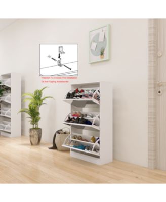 3-Tier Wood Shoe Cabinet with Mirror