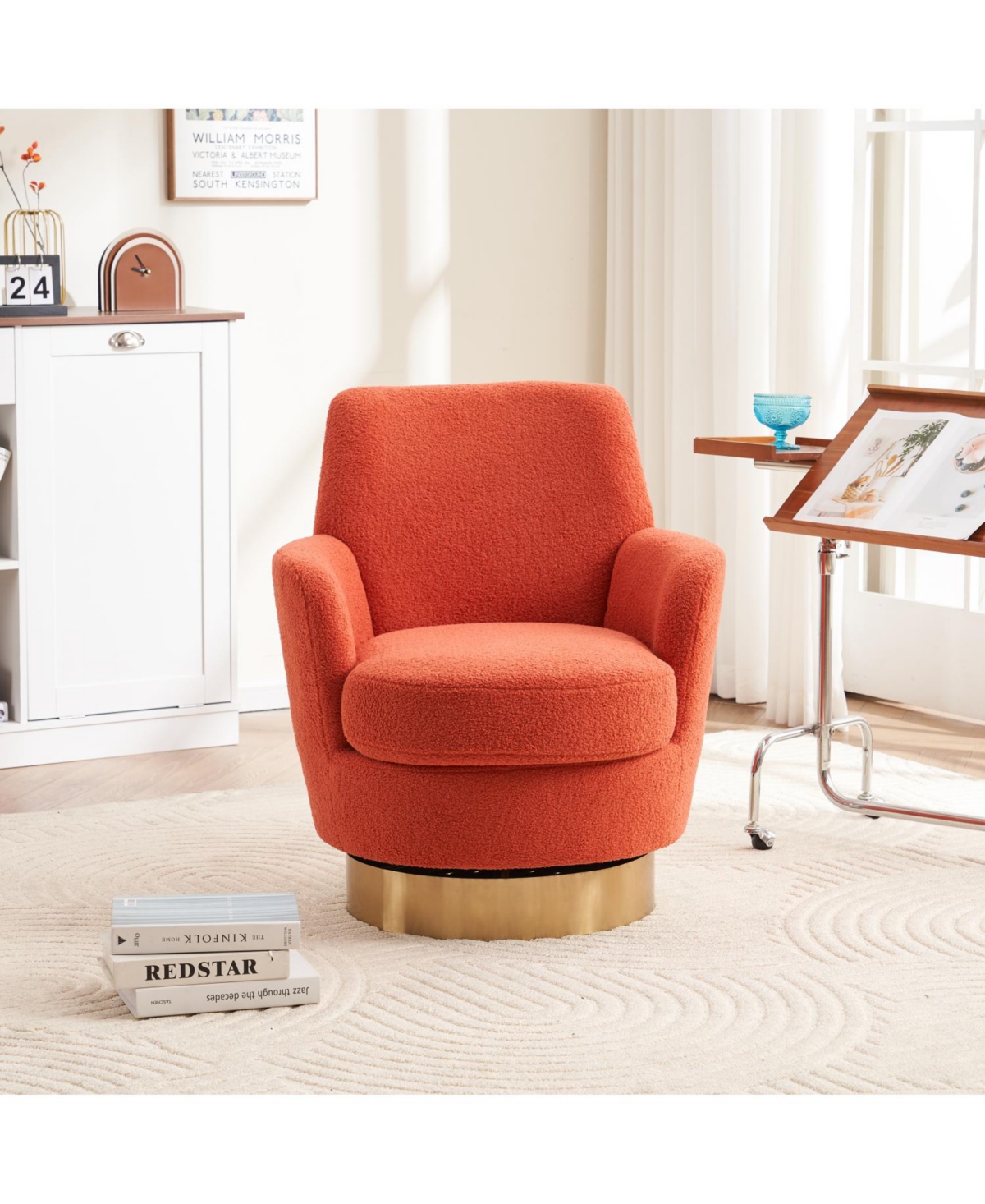 Streamdale Furniture Orange Swivel Barrel Accent Chair for Living Room or Bedroom