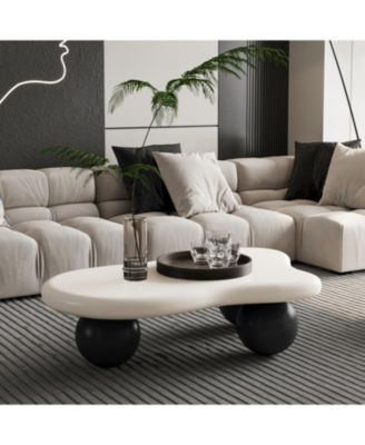 40 Inch Cloud Shaped Coffee Table with 3 Ball Legs for Living Room