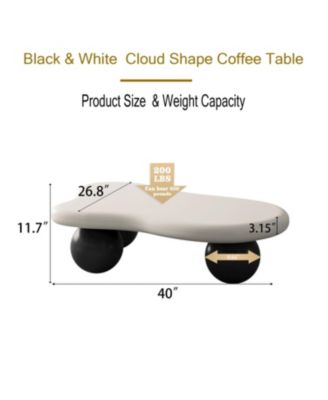  40 Inch Cloud Shaped Coffee Table with 3 Ball Legs for Living Room