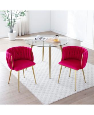 2-Piece Velvet Upholstered Golden Metal Legs Dining Chairs