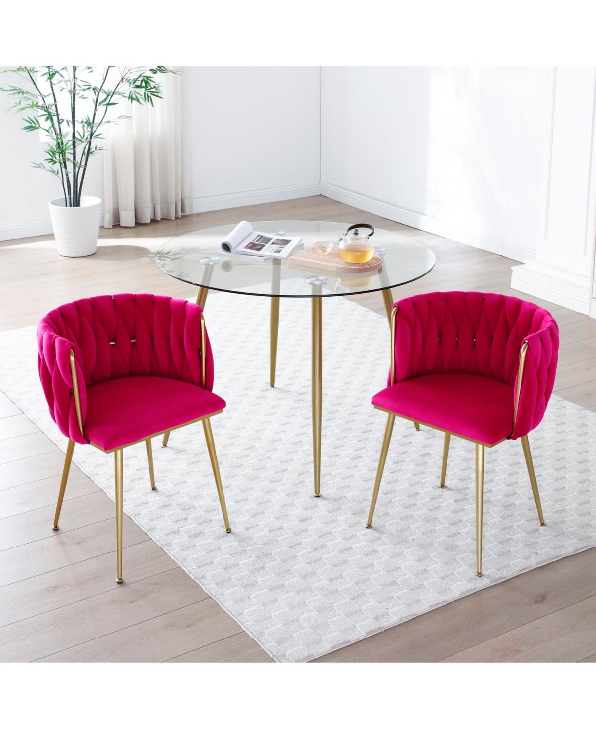 Streamdale Furniture 2-Piece Velvet Upholstered Golden Metal Legs Dining Chairs