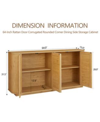 64" Wave TV Stand Rattan Door Cabinet
