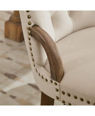 Streamdale Velvet Tufted Dining Chairs, Wood Handles & Legs, Copper Nails, Beige, Set of 2