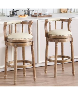 + 26" Seat Height (1pc) + Leather + Wooden + Bar Stool