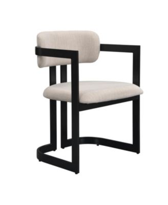 + Set of 2 + Beige Fabric + Black Metal Frame + Upholstered Dining Chairs