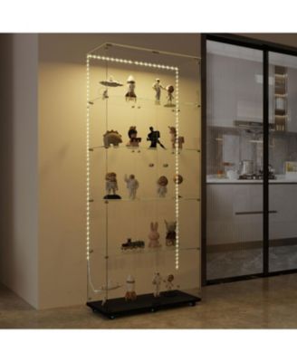 Bluetooth LED Tempered Glass Display Cabinet with Lock & Casters