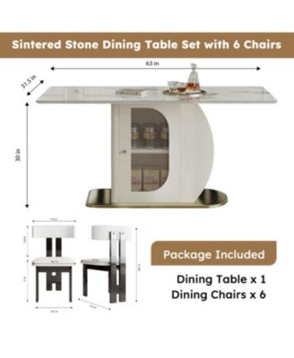 Streamdale Modern Dining Set- Burnt Stone Table, Gold Base, 6 Velvet Chairs