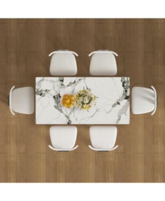 Streamdale Modern Dining Set- Burnt Stone Table, Gold Base, 6 Velvet Chairs