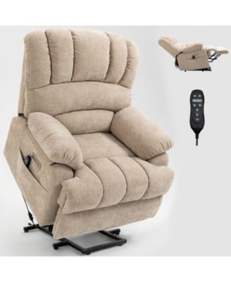 Beige Chenille Power Lift Recliner with Massage and Heating
