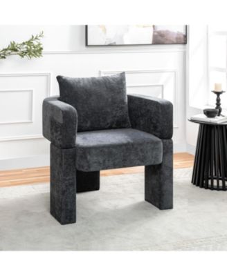 Chenille Accent Chair with Pillow - Gray