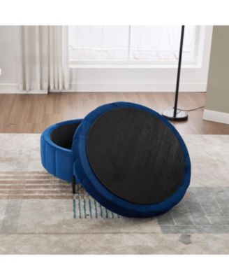 31.5" Velvet Round Storage Ottoman - Navy